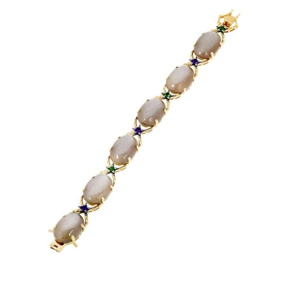 Colleen Lopez Goldtone Moonstone, Chrome Diopside and Amethyst Bracelet 7" - Picture 2 of 4